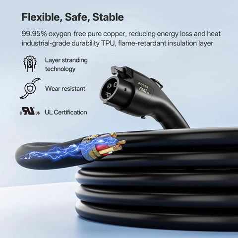 Flexible Level 1 And Level 2 J1772 EV Charger With 25 Foot Extension Cord Portable 240V 16A Electric Car Charger Wire Detail