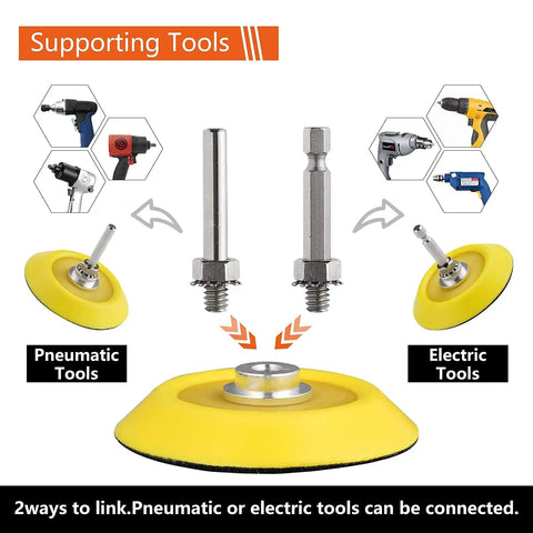 3 Inch Sanding Discs Kit All In One With 100 Pcs Discs And 2 Buffing Sponge Blocks, Quick Change Shanks for Tools