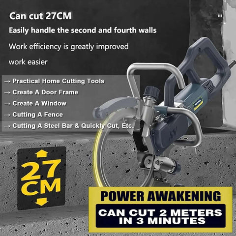 High-Torque 8800W Brushless Concrete Rotary Saw cutting 27 cm deep into concrete, showcasing its precision and efficiency.