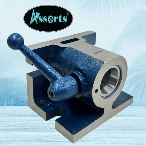 Heavy Duty 5C Collet Holding Fixture With Quick Release Lever Design For Horizontal Or Vertical Machining Setup and rock solid workpiece clamping grip around the shop floor, shown with steel frame.