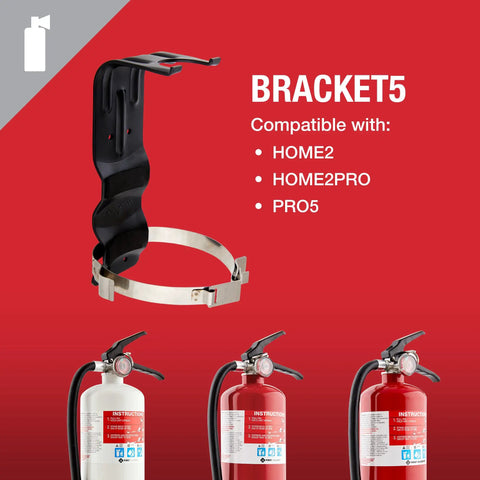 Bracket5 Replacement Fire Extinguisher Bracket Mount Kit for Home, Boat, and Vehicle Use with compatible models listed