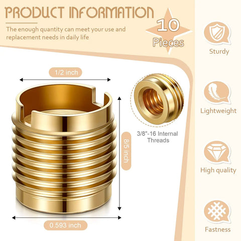Durable Brass Threaded Inserts For Wood With Three Eighths By Sixteen Internal Threads Dual Thread Nutserts For Furniture Screw In Hardware Measuring Six Twenty Five Hundredths Inch Long Leifide Pack Of Ten