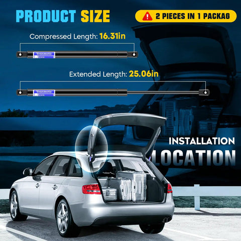 Swap Out Ya Worn Struts With Dope Rear Hatch Lift Supports That Click In Easy Peasy Zero Tools Required Sweet Fit For Toyota Sienna 2004 To 2010 Reliable Gas Spring Kit Built Tough For Daily Cruisers And Auto Enthusiasts showing product size with compressed and extended lengths.