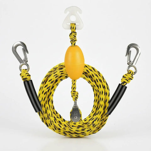 Yellow and green Stainless Steel Bungee Dock Line With Pulley For Boats And Water Sports Beefy Heavy Duty Marine Tow Rope