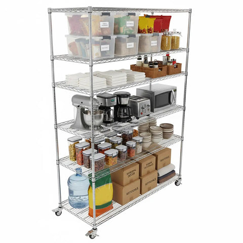 5 Tier Metal Shelving Unit With Wheels And Liners Beefy Heavy Duty Storage Rack Holds Up To 1500 Lbs Per Shelf 7500 Lbs Total