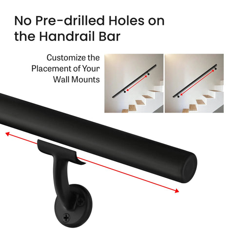 Aluminum Handrail Kit For Indoor And Outdoor Steps And Stairs, DIY Complete Stair Railing System In Black, Easy Install