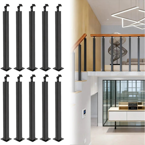 Badass Matte Black High Strength Iron Handrail Post 35 37 Inch Undrilled 270 Degree Adjustable supports stylish indoor railings.