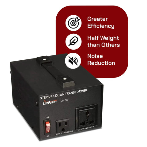 750 Watt Voltage Converter Transformer Step Up And Down Power Converter 110V To 220V And 220V To 110V with features highlighted