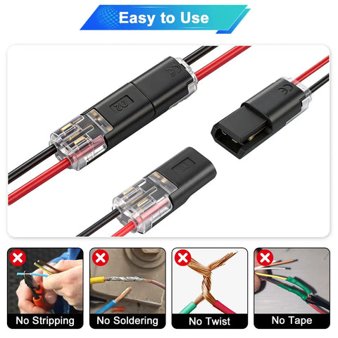 Double Wire Plug In Connectors Pack Of 20 For Low Voltage DC Projects 22-18 AWG Wire 2 Pin Quick Snap Connectors
