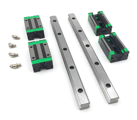 Two Pack Rock Solid HGR20 Linear Rails With Four HGH20CA Carriage Blocks For CNC Machines And DIY Projects, Heavy Duty Linear Guide System For Smooth Precision Sliding, Easy Install, Industrial Grade Automation, two 7.87 inch rails and four blocks