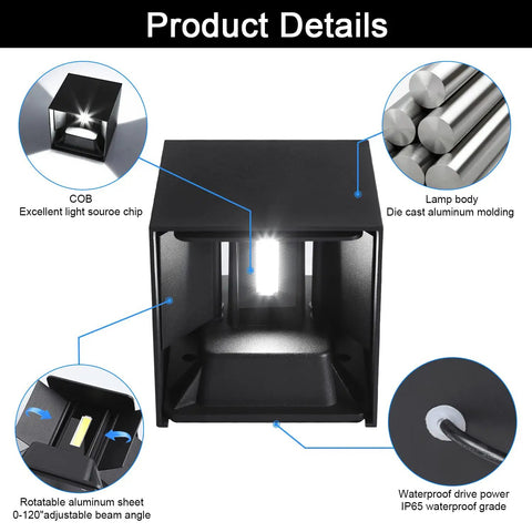 20W 6000K LED Wall Sconce Up And Down Exterior Lighting Hardwired No Photocells Square 4.7 Inch IP65 Waterproof details