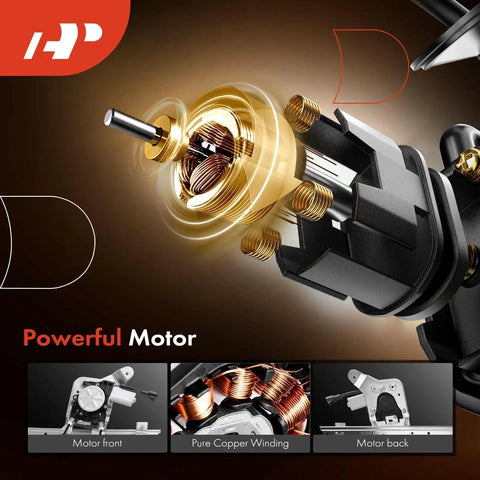 Close-up of a powerful motor for the Power Window Regulator With Motor Replacement For Chevrolet Silverado 1500 3500 And GMC Sierra 1500 2500 HD 3500 Rear Left Durable Window Lift Assembly For 2001 Through 2006 Models Easy Install Smooth Operation showing components like copper winding and motor front.