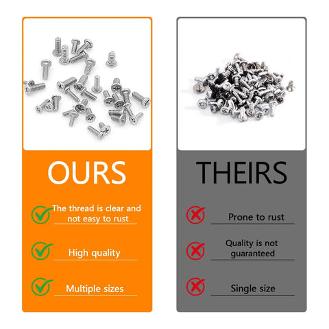 500Pcs 304 Stainless Steel Micro Screws Nuts Assortment Kit M1x2.5mm 3mm 4mm 5mm 6mm Phillips Pan Head Fully Threaded Pro Grade For Arduino RC Models Electronics DIY Projects, screw comparison image