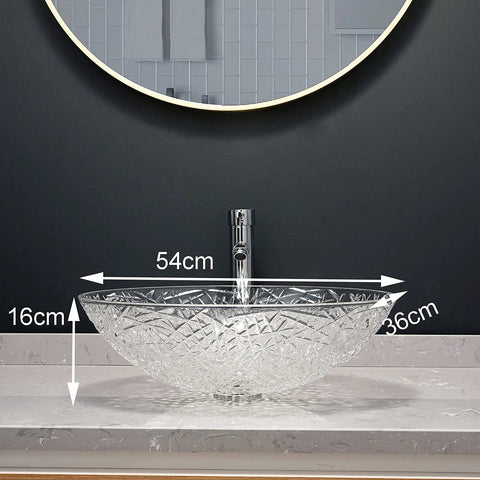 Super Slick Translucent Tempered Glass Countertop Basin With Pop Up Drain For Modern Bathroom Vanity Refresh And Bar Sink Upgrade Featuring Zero Hassle Install 54x36x16 cm with pop-up drain