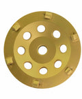 Nine Piece 7 Inch PCD Cup Grinding Wheel Set With Five Eighths Inch And Eleven Inch Threaded Shanks For Beefy Concrete Coating Removal.