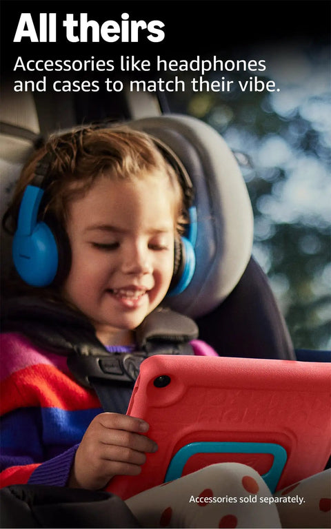 Heavy Duty Seven Inch Tablets For Kids Ages Three To Seven Loaded With No Sweat Parental Controls Ad Free Fun Kid Tough Case And All Day Battery Juice Included Today, child in car seat using pink tablet.