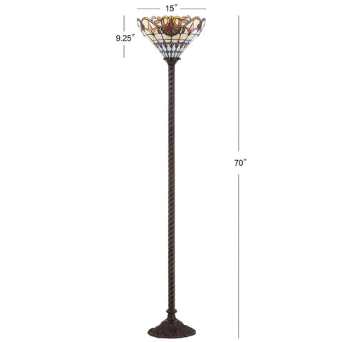 70 Inch Bronze Tiffany Style Stained Glass Torchiere Floor Lamp With Handcrafted Iron Stand, Classic Vibe Living Room Light