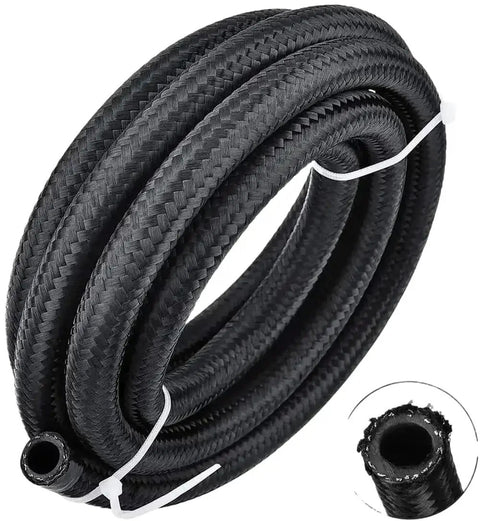Coiled Three Quarter Inch AN12 Nylon And Stainless Steel Fuel Line Hose With CPE Braiding For Diesel And Gas, Hydraulic Fluid, And Brake System Use