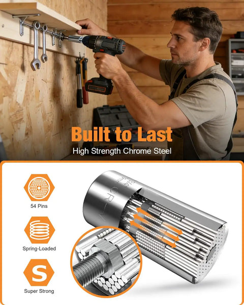 Man using Universal Socket Tool Set With Power Drill Adapter 7 To 19 mm Gift For Him, Perfect Dad Gift From Daughter Or Son