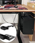 Beefy Under Desk PC Mount Clamp On Computer Tower Holder installed under a desk, showcasing adjustable height and width.