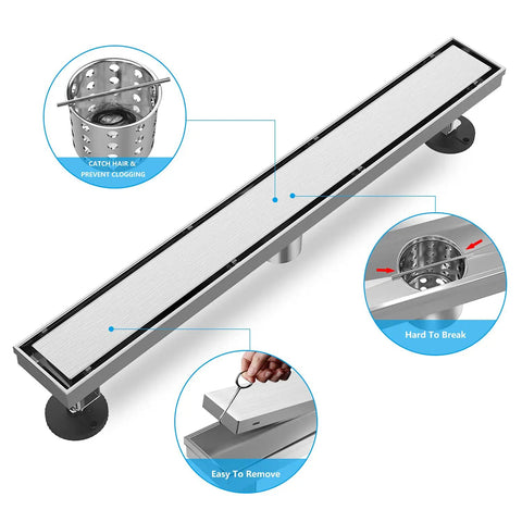 12 Inch Linear Shower Drain For Tile With Tile Insert Grate In Brushed Nickel 304 Stainless Steel 2 In 1 Shower Drain System