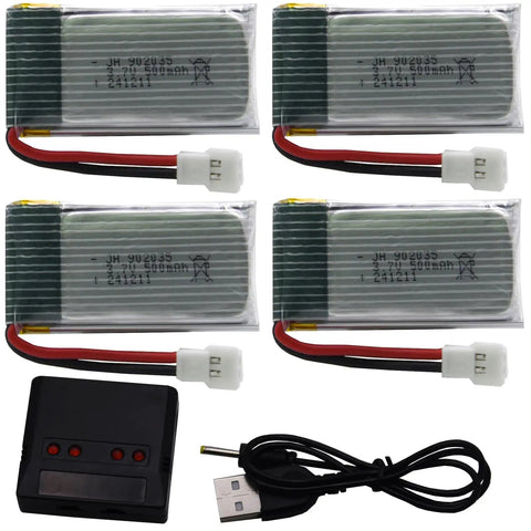 4 Pack 3.7V 500mAh LiPo Batteries With MX2.0 Plug And 4 Port USB Charger Box for Q9S Syma X5C X5 RC Drones
