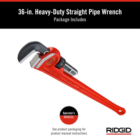 Beefy 36-Inch Straight Pipe Wrench For Heavy-Duty Plumbing Jobs With Floating Hook Jaw, Ductile Iron Housing, I-Beam Handle