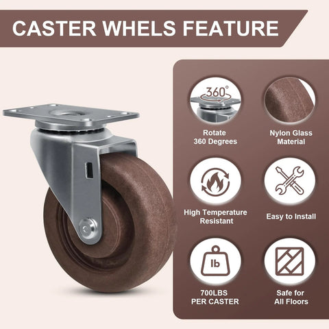 High temp nylon caster wheels featuring 360° rotation and high temperature resistance, perfect for industrial use.