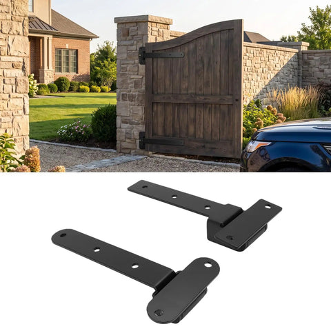Heavy Duty Strap Gate Hinges 13 Inch Rated To Haul 900 Lbs Without Breaking A Sweat Crafted From Solid Stainless Steel For Farm Gates And Heavy Wood Doors in black installation.