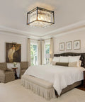 Dope Modern Black Crystal Foyer Pendant Chandelier With Square Metal Frame Adjustable Height Entryway Light Fixture