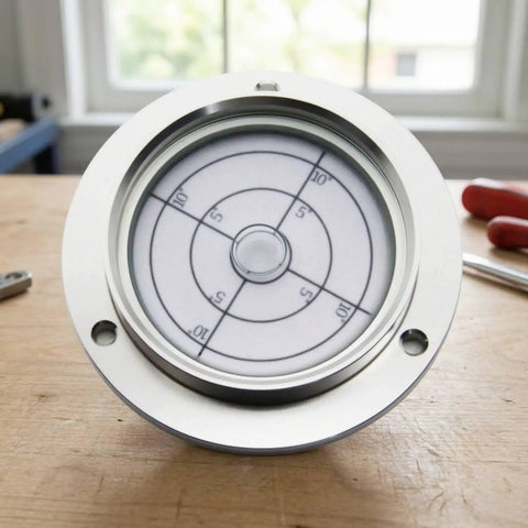 MotiveTech Horizontal Circular Bubble Level | 80mm, Flange-Mounted Spirit Level, precision markings for alignment checks.