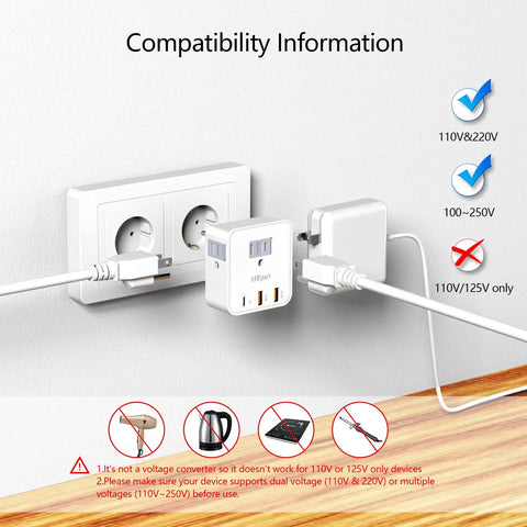 2 Pack All In One European Travel Plug Adapter With 20W PD 3.0 And QC 3.0 Ports, 6 In 1 International Power Hub, plugged into wall