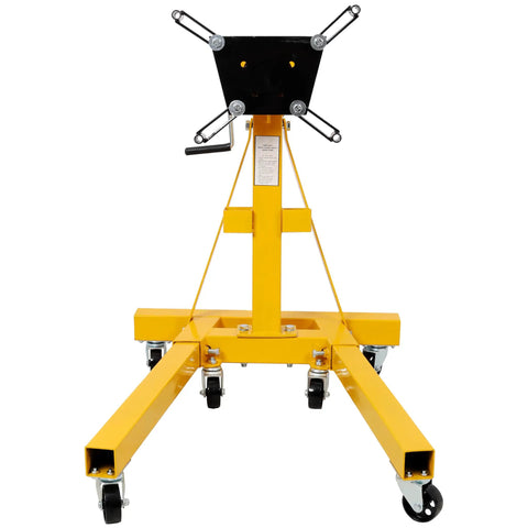 Tough As Nails 1500 LB Engine Hoist Stand Featuring Geared 360 Degree Swivel Head And Smooth Six Wheel Mobility Base, front view.
