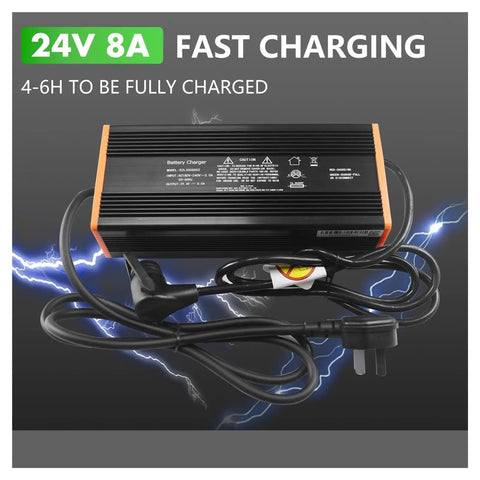 Pro Grade 24V 8A Lithium Battery Charger Compatible With Noblift Edge PTE15N Electric Pallet Jack, heavy duty design with fast charging capabilities.