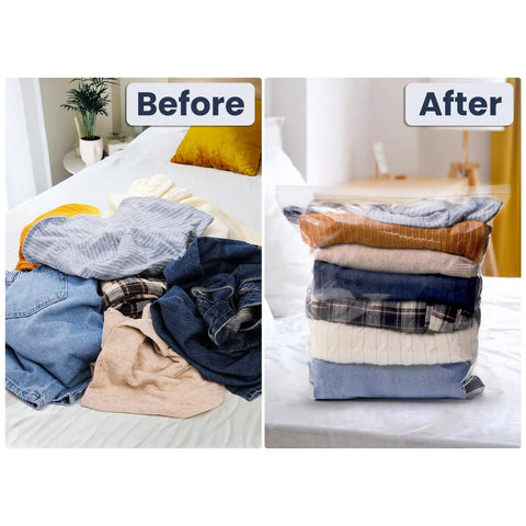 Beefy Storage Solutions Featuring Eighty Count Extra Large Reclosable Plastic Bags Measuring 16 X 18 Inches With Crisp Clear Air Tight Zip Lock Seal For Food Clothes And Travel Gear. Clothing organized in clear storage bags.