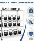 Heavy Duty 5-Tier Wire Storage Rack On Wheels, Tool-Free Assembly, Each Shelf Supports 250 Kg with kettlebells