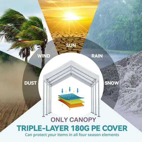 10x20 Carport Replacement Top Cover White With Ball Bungees With Weather Protection For Wind, Sun, Rain, Snow