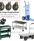 Set Of Four Heavy Duty Industrial Pneumatic Caster Wheels With Brakes Double Ball Bearing Swivel Casters Featuring Thick Shock Absorbing Rubber Tires for carts and trolleys.