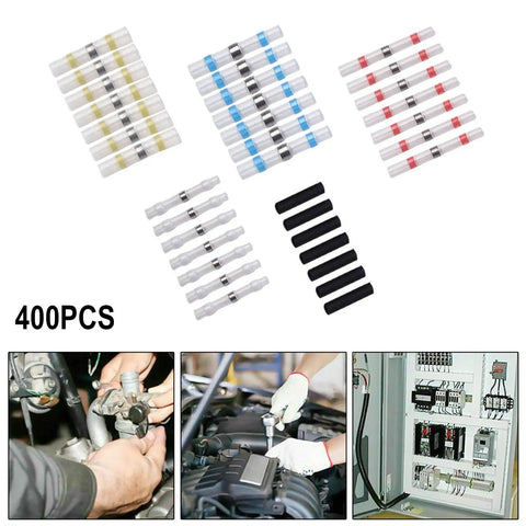 Top Notch 400 Piece Solder Seal Wire Connectors Kit With Heat Shrink Butt Terminals And Waterproof Sealing Sleeves For Automotive Marine Electronics Repair Using Color Coded Sizes To Keep Wiring Secure And Dry, 400pcs kit