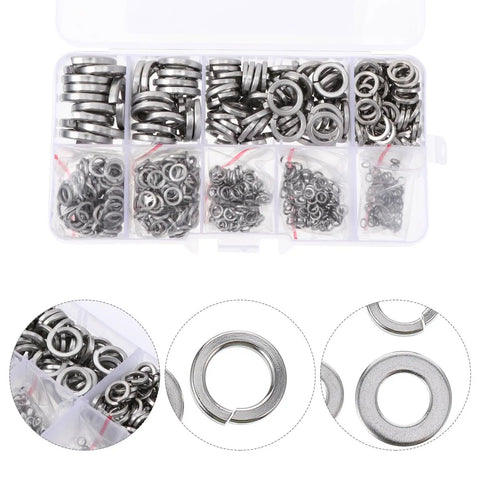 Stainless Steel Spring Lock Washer Kit M2 To M10 600 Piece Assortment for Heavy Duty Industrial Grade Machinery Mechanical Repair and Vibration Resistant Fastening