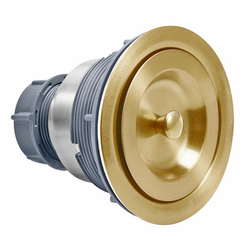 Three And One Half Inch Brass Kitchen Sink Drain Kit With Stainless Steel Construction Includes Strainer Basket Waste Basket Strainer Assembly And Sealing Lid For Standard Openings From Three Point Two Three To Four Point Four Five Inches, showing sealing lid detail.