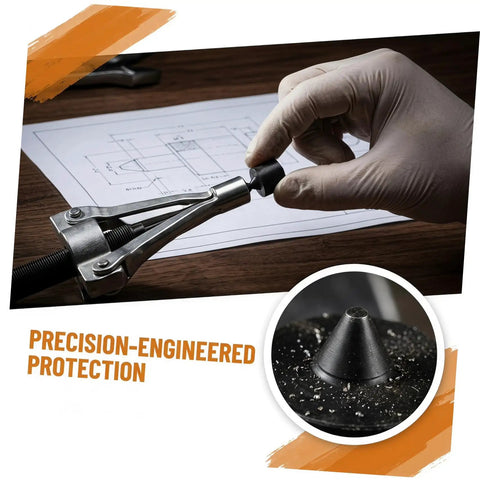 Hand placing Premium Heavy Duty Machine Shaft End Protectors For Grip O Matic Pullers on tool blueprint.