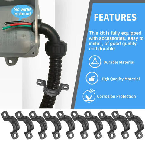 Black Flex Liquid Tight Non Metallic Electrical Conduit Kit Half Inch 50 Feet With Five Couplings Three Elbows And Ten Straps shown