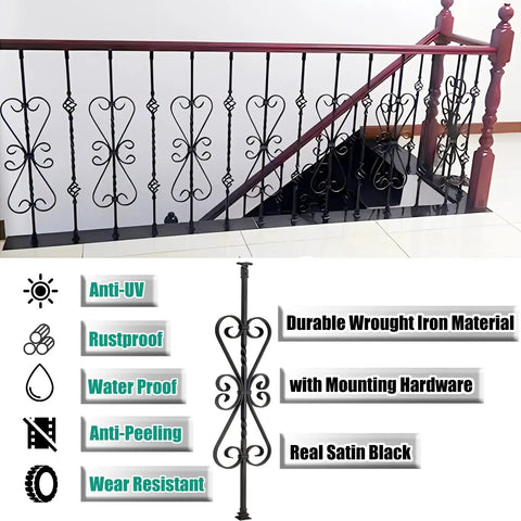 Heavy Duty Iron Square Railing Posts With 270 Degree Swivel Bracket And Flat Mount Shoe Rock Solid Build For Deck Pool Staircase Glass Panel Fencing No Fuss Install Full Hardware Kit shown with decorative design and mounting.