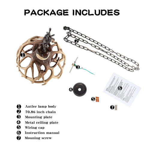 Package includes Rustic Deer Antler Pendant Ceiling Light With Aged Iron Accents, One E26 Base, LED Compatible, 70.86 inch chain