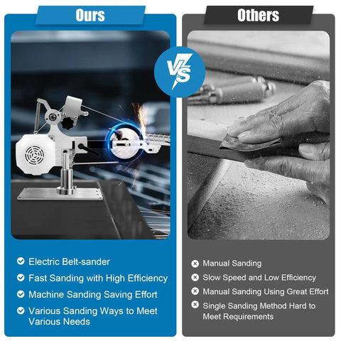 Comparison of Super Compact 1 By 30 Inch Mini Belt Sander Boasting A Powerful 550 Watt Brushless Motor At 6000 Rpm with manual sanding.