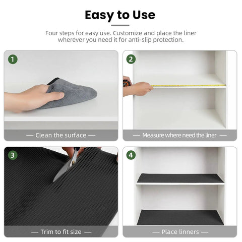 Instructions for Super Thick Non Adhesive Shelf Liner For Kitchen Cabinets And Drawers Rock Solid Anti Slip Grip Heavy Duty Easy Cut Micro Foam Mat For Pantry And Bathroom Organization Black Roll.