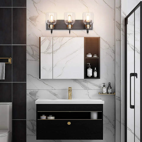 Vintage Black Bathroom Vanity Light Fixtures Over Mirror Three Light Glass Globe Lighting With Oil Brushed Bronze Base Easy Install