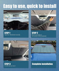 Custom Fit Windshield Sun Shade Straight Up Perfect For Chevy Silverado And GMC Sierra 1500 Trucks installation steps shown inside vehicle.