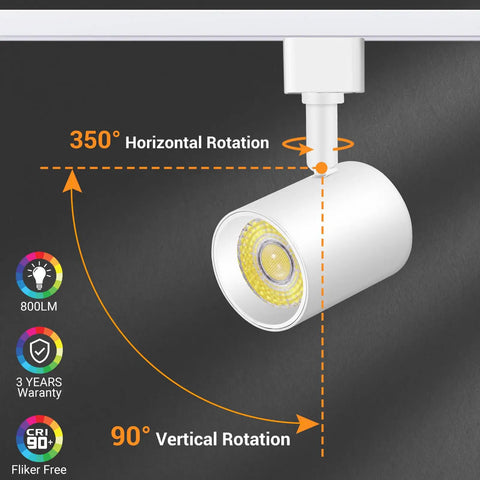 Five Color Adjustable Eight Light LED Track Lighting Kit With Six Point Six Foot H Type Rail Dimmable Kitchen Ceiling Spotlight Fixtures For A Dope Modern Look CRI90 Plus 10W 800lm Track Heads showing 350-degree rotation